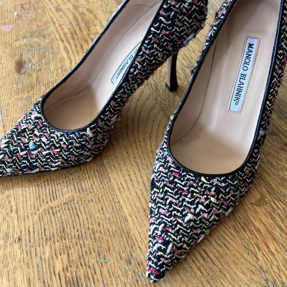 Multi Color Tweed and Leather MANOLO BLAHNIK High Heel Shoe Size 36 - Picture 2 of 4